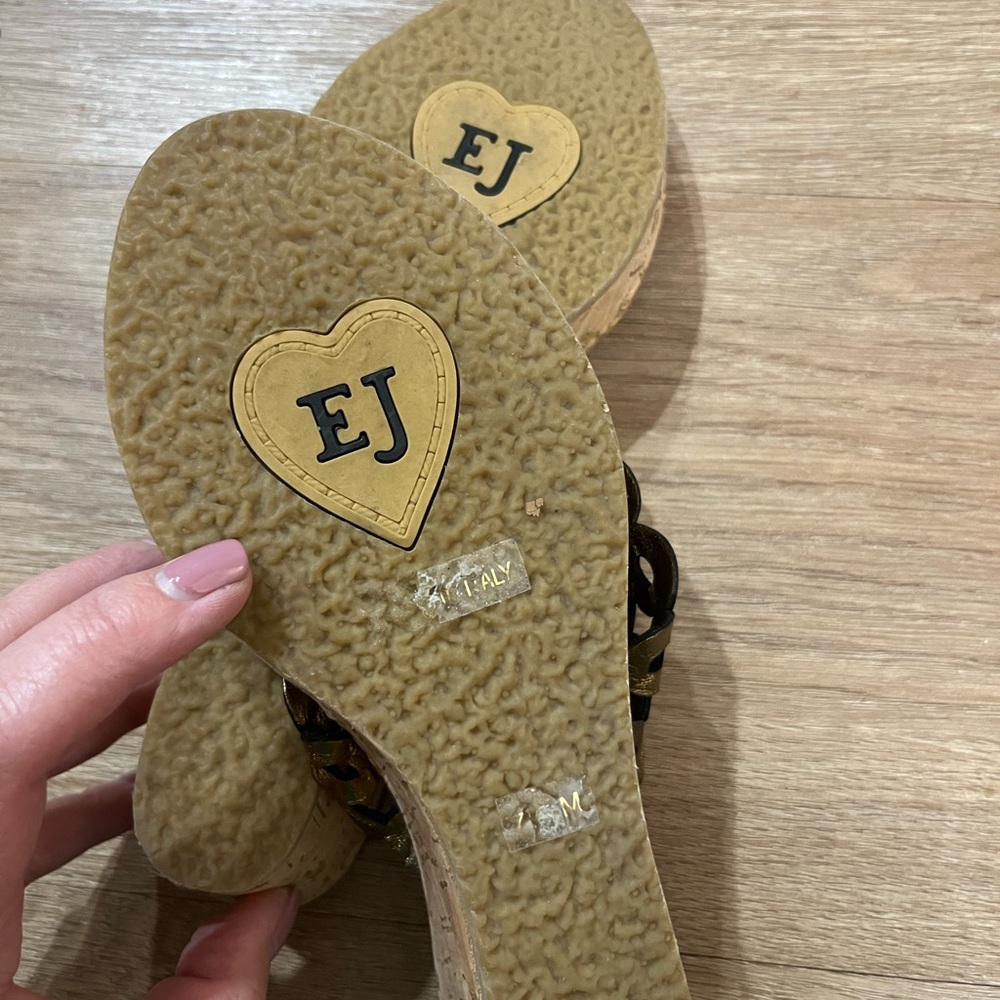 Eric Javits Gold and Tan Wedge Sandals - Picture 4 of 4